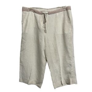 Talbots Beige Irish Linen Capris with Drawstring Waist 5 Pockets Size 14 P